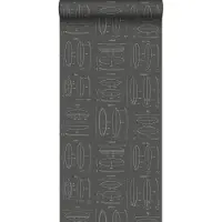 Midbec tapeter behang technische tekeningen van surfplanken donkergrijs - 53 cm x 10.05 m - 128872