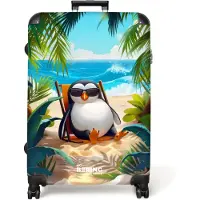 NoBoringSuitcases.com - Koffer groot - Reiskoffer lichtgewicht - Pinguïn - Strand - Zomer - Rolkoffer met 4 wielen - Grote trolley XL - 98 liter bagage