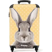 NoBoringSuitcases.com - Handbagage koffer lichtgewicht - Reiskoffer trolley - Konijn portret met gele achtergrond - Rolkoffer met wieltjes - Past binnen 55x40x20 en 55x35x25