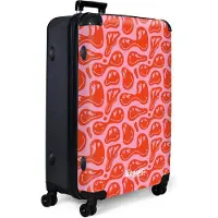 NoBoringSuitcases.com - Koffer groot - Reiskoffer lichtgewicht - Roze met rode smileys - Rolkoffer met 4 wielen - Grote trolley XL - 98 liter bagage