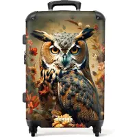 NoBoringSuitcases.com - Koffer groot - Rolkoffer lichtgewicht - Portret van een uil tussen rode-oranje bloemen - Reiskoffer met 4 wielen - Grote trolley XL - 20 kg bagage