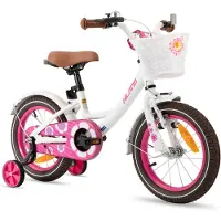 Hiland Kinderfiets - 14 Inch - Voor Jongens & Meisjes - Met Mandje, Bel & Bagagedrager - Inclusief Zijwieltjes - Geschikt voor buitenactiviteiten in de lente