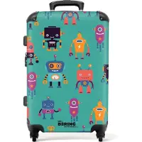 NoBoringSuitcases.com - Koffer groot - Rolkoffer lichtgewicht - Robots in vrolijke kleuren op groene achtergrond - Reiskoffer met 4 wielen - Grote trolley XL - 20 kg bagage