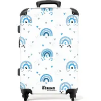 NoBoringSuitcases.com - Koffer groot - Rolkoffer lichtgewicht - Blauw regenboogpatroon met hartjes - Reiskoffer met 4 wielen - Grote trolley XL - 20 kg bagage