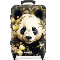 NoBoringSuitcases.com - Koffer groot - Rolkoffer lichtgewicht - Pandabeer te midden van bloemen en planten - Reiskoffer met 4 wielen - Grote trolley XL - 20 kg bagage