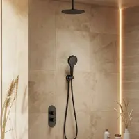 Saniclear Oval inbouw regendouche 25cm mat zwart met plafondarm en 3 standen handdouche
