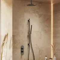 Saniclear Oval inbouw regendouche 25cm gun metal PVD met plafondarm, glijstang en staafhanddouche