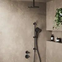 Saniclear Uni inbouw regendouche 25cm mat zwart met plafondarm, glijstang en 3 standen handdouche