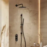Saniclear Oval inbouw regendouche 25cm mat zwart met wandarm, glijstang en staafhanddouche
