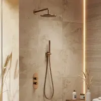 Saniclear Oval inbouw regendouche 25cm geborsteld koper PVD met wandarm en staafhanddouche