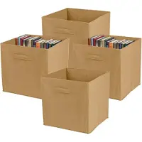 Urban Living Opbergmand/kastmand Square Box - 4x - karton/kunststof - 29 liter - beige - 31 x 31 x 31 cm - Opbergmanden