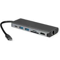 Roline dockingstation USB Type C, 8K30 HDMI, 2x USB3.2 Gen1 (A), 1x PD, 1x LAN, SD/MicroSD