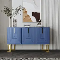 Sweiko Modern 3-deurs Dressoir met verstelbare planken, U-vormige kastdeuren en metalen handgrepen en voet voor eetkamer en keuken, Blauw