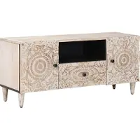 vidaXL TV Kast met lade Wit 105 x 33,5 x 46 cm Massief Mango Hout