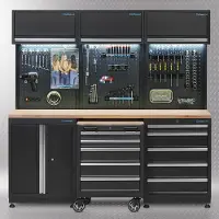 Datona Werkplaatsinrichting PREMIUM met eiken werkblad 204 cm breed - Zwart