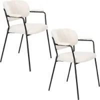 Housecraft living Set van 2 eetkamerstoelen Alina bouclé met armleuning | teddystof wit 60x78x56 cm eetkamerstoelen | NADUVI