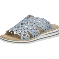 Rieker dames slipper met brede banden, versierd met strass steentjes, smalle pasvorm, model V0689, maat: 42 EU, kleur: blauw