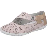 Rieker dames slipper met bloemenprint, elastische band, model 43666, maat: 37 EU, kleur: beige