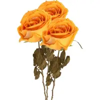 Top Art Kunstbloem roos Calista - 3x - perzik oranje - 66 cm - kunststof steel - decoratie bloemen