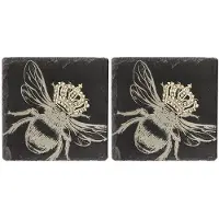 Just slate company Onderzetters Bij met gouden kroon - Gegraveerd - Leisteen - Just Slate Company Scotland