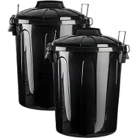 PlasticForte Afvalemmer - 2x - zwart - 21 liter - vuilnisemmer met deksel - prullenbak - 35 x33 x 42,5 cm