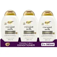 OGX Coconut Milk Conditioner, Hydrateert & Verzacht, Sulfaatvrij, Tropische Kokosgeur, Voor Droog & Dof Haar, 3 x 385 ml