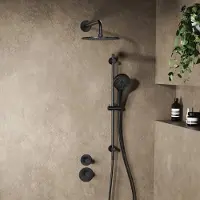 Saniclear Uni inbouw regendouche 25cm mat zwart met wandarm, glijstang en 3 standen handdouche