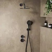 Saniclear Uni inbouw regendouche 25cm mat zwart met wandarm en 3 standen handdouche