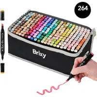 Brixy Twinmarkers 264 Stuks - Professionele Alcohol Markers - Dubbelzijdige Tip - Stiften - Opbergtas Met Houder