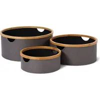DS Produkte ronde opbergdoos met bamboe-frame in set van 3 dozen van ø 45 x 20 und ø 38 x 16 en ø 30 x 12 cm Buitenzijde Grijs/Binnenzijde Antraciet