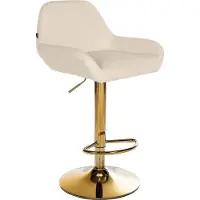 CLP Braga Barkruk - Met rugleuning - Met gouden frame - Verstelbaar - Kunstleer - creme