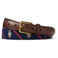 Ralph Lauren Heren Polo Bear-riem met bruin leren uiteinde (30), Casual, Klassiek, Polyester 405P07872001