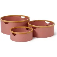 Lumaland ronde opbergdoos met bamboe-frame in set van 3 dozen van ø 45 x 20 und ø 38 x 16 en ø 30 x 12 cm roze
