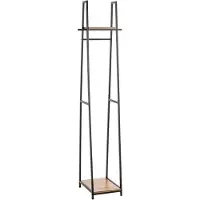Haku vrijstaande kapstok, totaal draagvermogen 15 kg, 2 legplanken, B 380 x D 400 x H 1660 mm, staal/hout, decor zwart/donker eiken