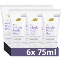 Dove Whole Body Deodorant Cream - Lavender & Camomile - de formule met frisse geur, voedende oliën en vitamine B3 bevat 0% aluminiumzouten - 6 x 75 ml