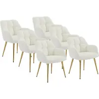 Vente-unique Set van 6 stoelen met armleuningen - Boucléstof en goudkleurig metaal - Wit - PEGA