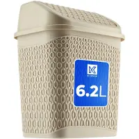 Kadax Vuilnisemmer met schommeldeksel, afvalemmer met deksel, afvalemmer van plastic, prullenbak met roldeksel, beige