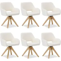 Homestyle4u Eetkamerstoelen, draaibaar, set van 6 stoelen voor de eettafel. Draaistoelen met armleuningen, bekleed met teddy stof, wit. Gestoffeerde stoelen, fauteuils, modern design