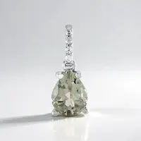 Cavill - Zilveren hanger 925 Sterling zilver platina geplateerd - Groene amethist 1,199 ct peervormig - 4 zirconia 0,08 ct - Elegant dames sieraad