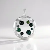 Cavill - Zilveren Hanger met Mezezo Opalen - 925 Sterling Zilver Geplatineerd - 2,932 ct Ronde Cabochon - Glanzend Modern Etnisch Design - 36x28 mm