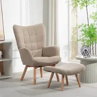 MODFU Oorfauteuil Met Voetenbank - Getuft Ontwerp - Klassiek - Woonkamer - Polyester - Khaki - 72 x 80 x 101 cm