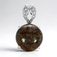 Cavill - Zilveren Hanger Dinosaurus Kwarts 11,12 ct - 925 Sterling Zilver - Ronde Cabochon - Witte Topaas 0,031 ct - Boho Vintage Dames Sieraad