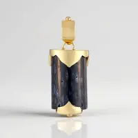 Cavill - Zilveren Hanger - 925 Sterling Zilver Verguld - Versteend Jambi Palmhout Baguette Cabochon 17 ct - Elegant Indonesisch Sieraad 35x15 mm