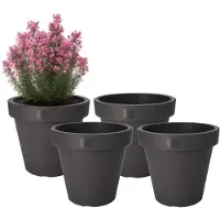 Pro Garden Bloempot - 4x - antraciet - rond - D25 cm - kunststof - plantenpot - tuin buiten