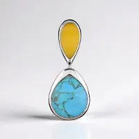 Cavill - Zilveren Hanger 925 Sterling met 2,2 ct Turkoois Peervorm en Baltische Barnsteen - Elegant Modern Design 26x11 mm