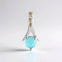Cavill - Blauwe Ethiopische Opaal Hanger - 925 Sterling Zilver met 14K Goudgranulatie - 0,275 ct Ronde Cabochon - Elegant Zilveren Sieraad 17x8 mm