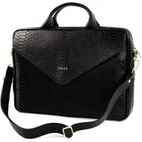 Solier FL15 Positano - Laptoptas Dames - Echt Leer - 15,4 Inch Laptopvak - Schouderriem - Zwart Slangenstructuur