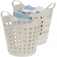 Excellent houseware Flexibele wasmand - 2x - beige - 26 liter - kunststof - 40 x 41 cm