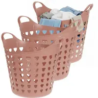 Excellent houseware Flexibele wasmand - 3x - oud roze - 26 liter - kunststof - 40 x 41 cm