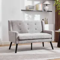 MODFU - 2-Delige Fauteuilset - Hoogwaardig Schuim - Tufting - Klassiek - Voor Woonkamer - Gestoffeerd - Lichtgrijs